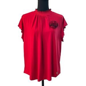 ADRIENNE VITADINI Blouse Size XL Short Sleeve Ruffle Mock Neck Career Top 16